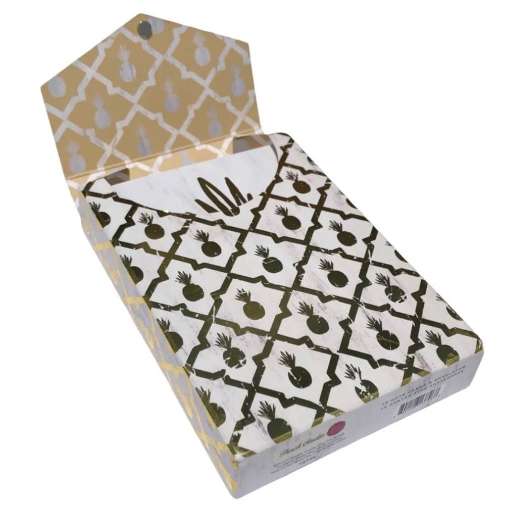 Punch Studio Golden Pineapple Note Cards in Embellished Pouch (13746), 10 ct